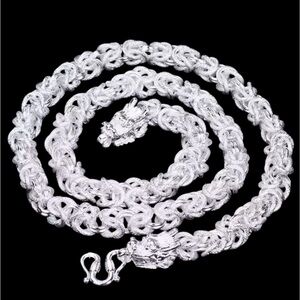 Solid 925 Sterling Silver Necklace For Men Classic 8mm Round 60cm